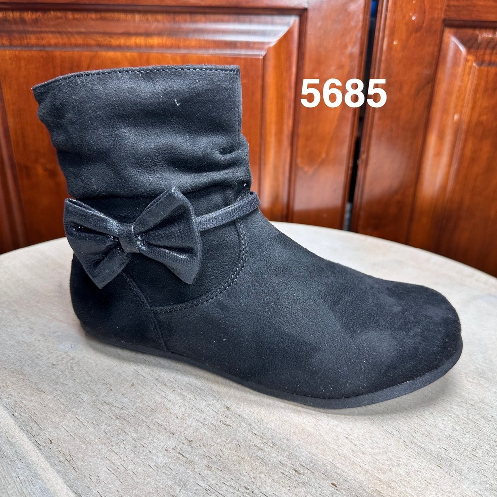 Girls Ankle Boots Size 2 Peppermint Gum Black Bow Slouchy Zipper Boots